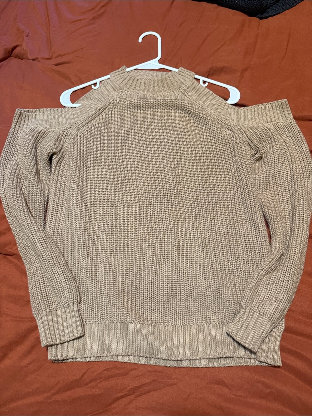 Forever 21 Beige Cold-Shoulder Knit Sweater